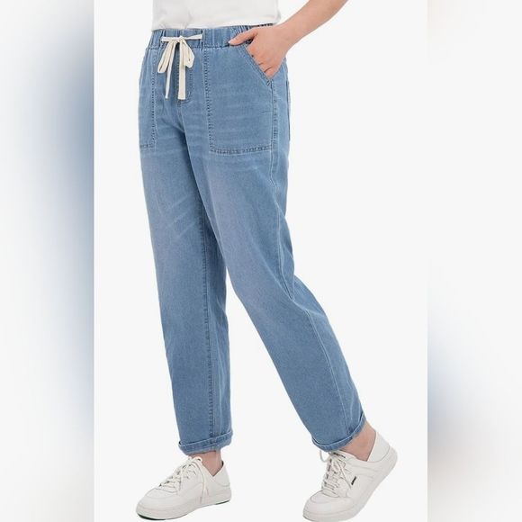 Womens NWT Lightwash Elastic Waist Drawstring Denim Jeans NWT Sz. 2 Lightweight - Picture 1 of 9